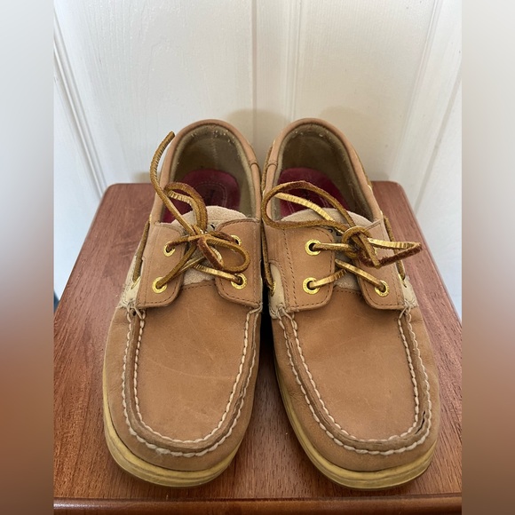 Sperry topsider bluefish leather boat shoes with gold sparkle glitter - Picture 3 of 5